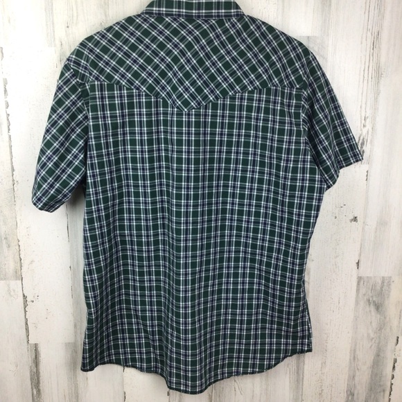 Vintage Wrangler Western Style Shirt Mens Pearl Snap Cowboy Cut Green Plaid L - Picture 2 of 6